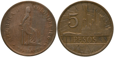 Колумбия 5 песо 1981 KM 268 бронза 4538-236