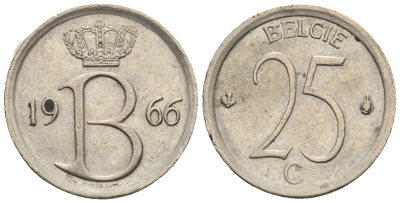 Бельгия 25 сантимов 1966 Belgie, Бодуэн I (1951-1993) KM 154.1 медно-никель 4609-364