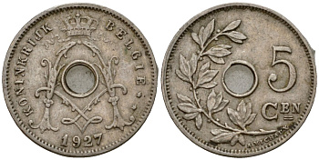 Бельгия 5 сантимов 1927 Belgie KM 67 медно-никель 4602-125