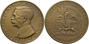Нидерланды медаль ND профессор, доктор Карл Ландштейнер (1868-1943), лауреат Нобелевской премии, за открытие групп крови, нидерландское общество Красного креста, пеликан, диаметр 50 мм.  бронза 4552-214