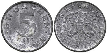 Австрия 5 грошей 1965 KM 2875 цинк 112-667