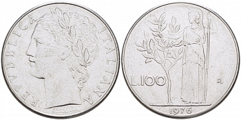 ИТАЛИЯ 100 ЛИР 1976 R, АФИНА KM 96.1 нержавеющая сталь 4403-1121