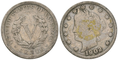 США 5 центов 1902 голова свободы KM 112 медно-никель 4563-1113