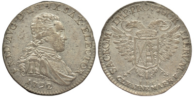 Саксония 1/12 талера (2 грошена) 1792 Фридрих Август III (1763-1806), из коллекции Gerhart Rother KM 1031, Merseb. 2017 серебро aUNC 000-000