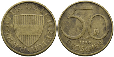 Австрия 50 грошей 1976 KM 2885 алюминиевая бронза 4594-454