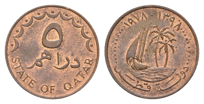 Катар 5 дирхамов 1978 KM 3 бронза UNC 4147-716