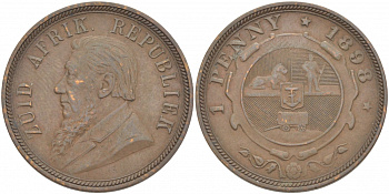 Южно-Африканская Республика, Трансвааль 1 пенни 1898 Пауль Крюгер KM 2 медь 180-824