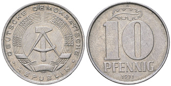 ГДР 10 пфеннигов 1971 A KM 10 алюминий 212-1111