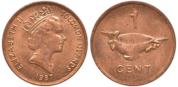 Соломоновы острова 1 цент 1987 Елизавета II (1953-) KM 24 сталь плакированная бронзой aUNC 4602-937