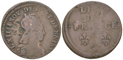 Франция 1 лиард 1655 Людовик XIV (1643-1715) KM 192 медь 4617-719