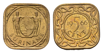 Суринам 5 центов 1966 KM 12.1 никель-латунь UNC 3458-1221