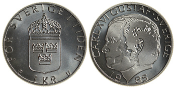 Швеция 1 крона 1985 U Карл XVI Густав (1973- ) KM 852a медно-никель PROOFLIKE 4179-1225