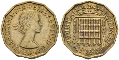 Великобритания 3 пенса 1962 Елизавета II (1952-2022) KM 900, Spink 4153 никель латунь 4126-332