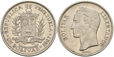 Венесуэла 1 боливар 1967 Симон Боливар KM 42 никель 4364-2812