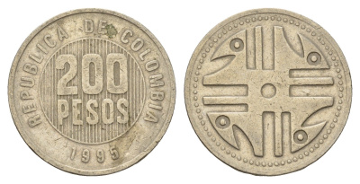 Колумбия 200 песо 1995 KM 287 медь цинк никель 4143-133