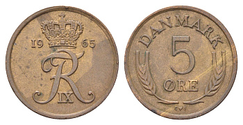 Дания 5 эре 1965 KM 848 бронза 4706-743
