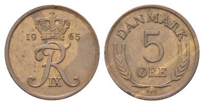 Дания 5 эре 1965 KM 848 бронза 4706-743