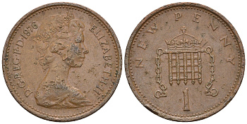 Великобритания 1 пенни 1976 Елизавета II (1952-2022) KM 915, Spink 4237 (B1) бронза 4609-469