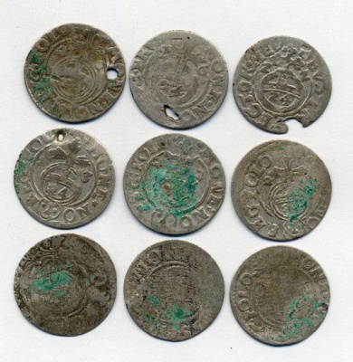 ПОЛЬША 9 МОНЕТ ПОЛТАРАК XVII век серебро M12-13-3