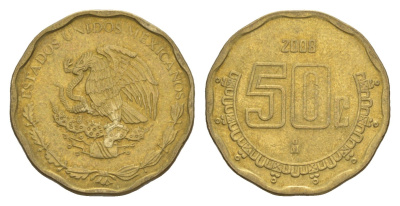 Мексика 50 сентаво 2008 KM 549 алюминиевая бронза 4644-665