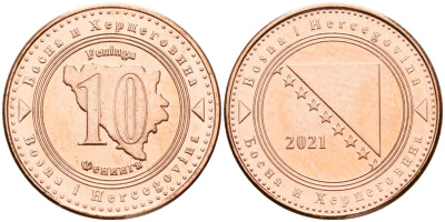 Босния и Герцеговина 10 фенигов 2021 KM 115 сталь плакированная медью UNC 4602-1022