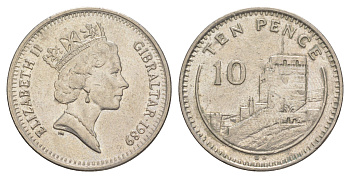 Гибралтар 10 пенсов 1989 KM 23.1 медно-никель 4563-843