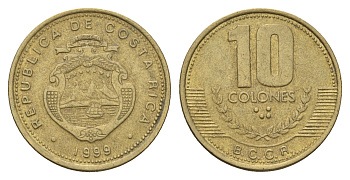 Коста-Рика 10 колонов 1999 KM 228a.1 алюминиевая бронза 183-1031