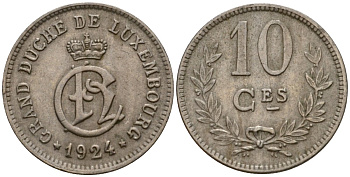 Люксембург 10 сантимов 1924 Шарлотта (1918-1964) KM 34 медно-никель 4584-935