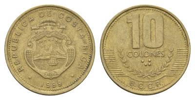 Коста-Рика 10 колонов 1999 KM 228a.1 алюминиевая бронза 183-1031