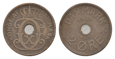 Дания 2 эре 1927 HCN, Кристиан X (1912-1947) KM 827 бронза 4658-169