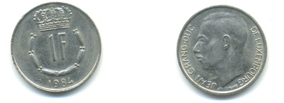 ЛЮКСЕМБУРГ 1 ФРАНК 1984 KM 55 медно-никель 86-747