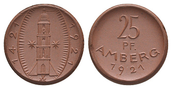 Амберг 25 пфеннигов 1921 Men05 474.2, Men18 649.2, Scheuch 99a фарфор 1094-10-72