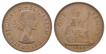 Великобритания 1 пенни 1964 Елизавета II (1952-2022) KM 897, Spink 4157 бронза 4661-922