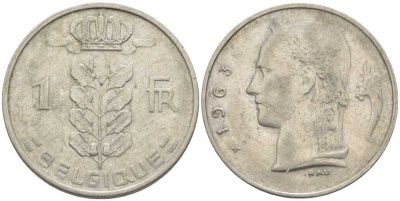 Бельгия 1 франк 1963 Belgique, Бодуэн I (1951-1993) KM 142.1 медно-никель 119-454