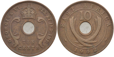 Британская Восточная Африка 10 центов 1942 Георг VI (1936-1952) KM 26.2 бронза 3333-1146