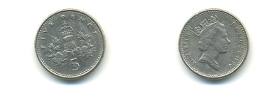 Великобритания 5 пенсов 1990 Елизавета II (1952-2022) KM 937b, Spink 4372 (D4) медно-никель 59-632