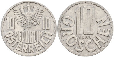Австрия 10 грошей 1963  KM 2878 алюминий    4160-1263