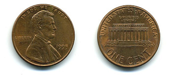 США 1 ЦЕНТ 1995 ЛИНКОЛЬН KM 201b цинк плакированный медью 4364-251