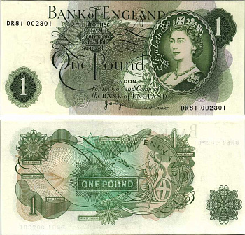 АНГЛИЯ 1 ФУНТ 1970-1977 ПОДПИСЬ J.B. PAGE Pick 374g бумага UNC (ПРЕСС) 7214-19-2-1