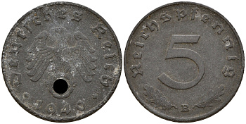 Германия 5 рейхспфеннигов 1940 B J.370, KM 100 цинк    4598-1042