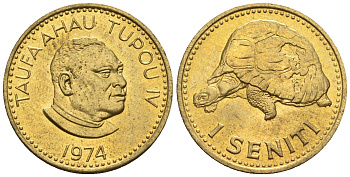 Тонга 1 сенити 1974 король Тауфа’ахау Тупоу IV (1967-2006), черепаха KM 27 a латунь  UNC  220-1046