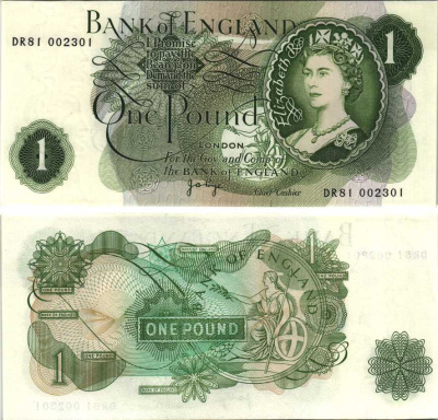 АНГЛИЯ 1 ФУНТ 1970-1977 ПОДПИСЬ J.B. PAGE Pick 374g бумага UNC (ПРЕСС) 7214-19-2-1