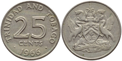 Тринидад и Тобаго 25 центов 1966 герб KM 4 медно-никель 4396-641