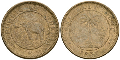 Либерия 1/2 цента 1937 KM 10 латунь 4174-336