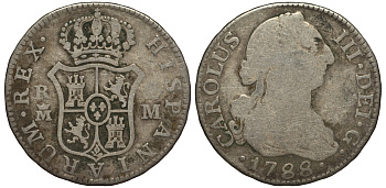Испания 2 реала 1788 M M, мондвор (Мадрид), Карлос III (1759-1788) KM 412.2 (C38.2) серебро 650-931