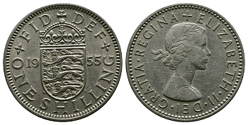 Великобритания 1 шиллинг 1955 Елизавета II (1952-2022), Английский герб KM 904, Spink 4147 медно-никель 4384-316