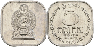 Шри-Ланка 5 центов 1978 KM 139a алюминий 4136-718