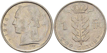 БЕЛЬГИЯ 1 ФРАНК 1978 BELGIQUE, БОДУЭН I (1951-1993) KM 142.1 медно-никель 202-1114