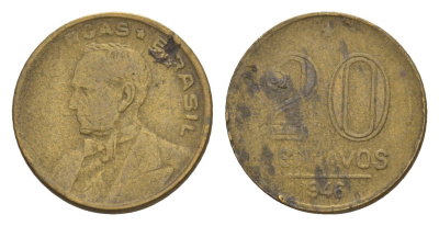 Бразилия 20 сентаво 1946 Жетулиу Варгас KM 556a алюминиевая бронза 4655-1111