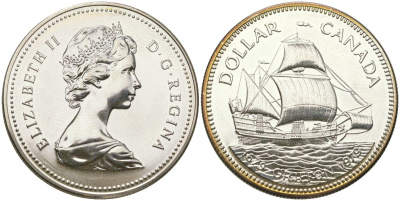 Канада 1 доллар 1979 300 лет кораблю "Грифон" KM 124 серебро BU 00-1067-1-62